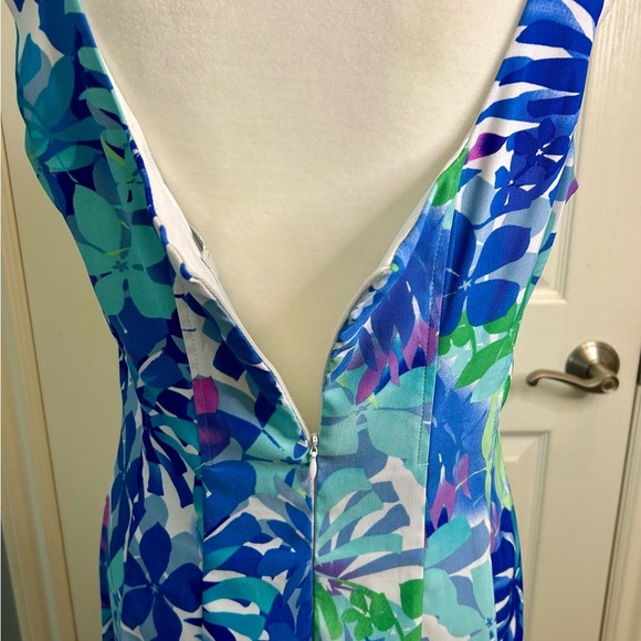 🌴”Dressbarn” Women’s Tropical Floral Print Blues/Greens/Purple Hues Midi Dress🌿 - Picture 6 of 12